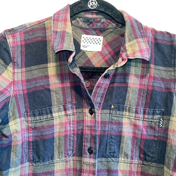 Vans Shirt Womens XS Meridian Flannel Shirt Purple Black Plaid Button Front - Picture 2 of 9